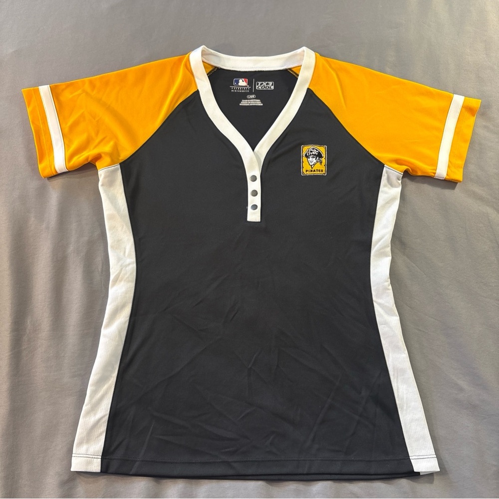 Pittsburgh Pirates Women's T-Shirt Size L Black Yellow MLB Athletic Stretch